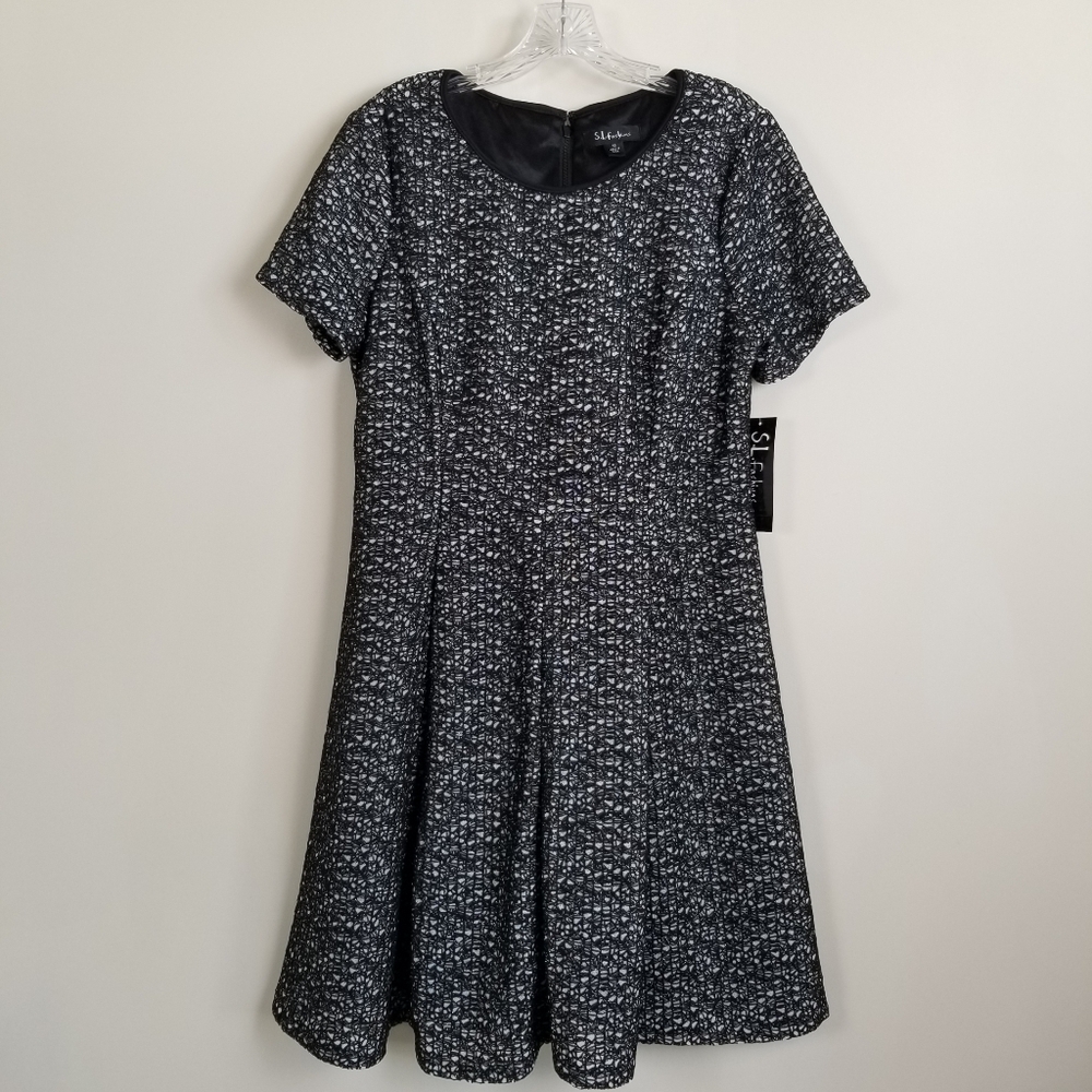 S.L. Fashions Metallic Boucle Fit N Flare Dress Zip Back 16 NWT
